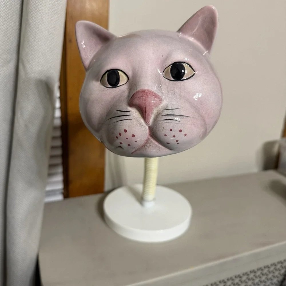 Vintage Gooseneck Ceramic Cat Lamp Purple Works!